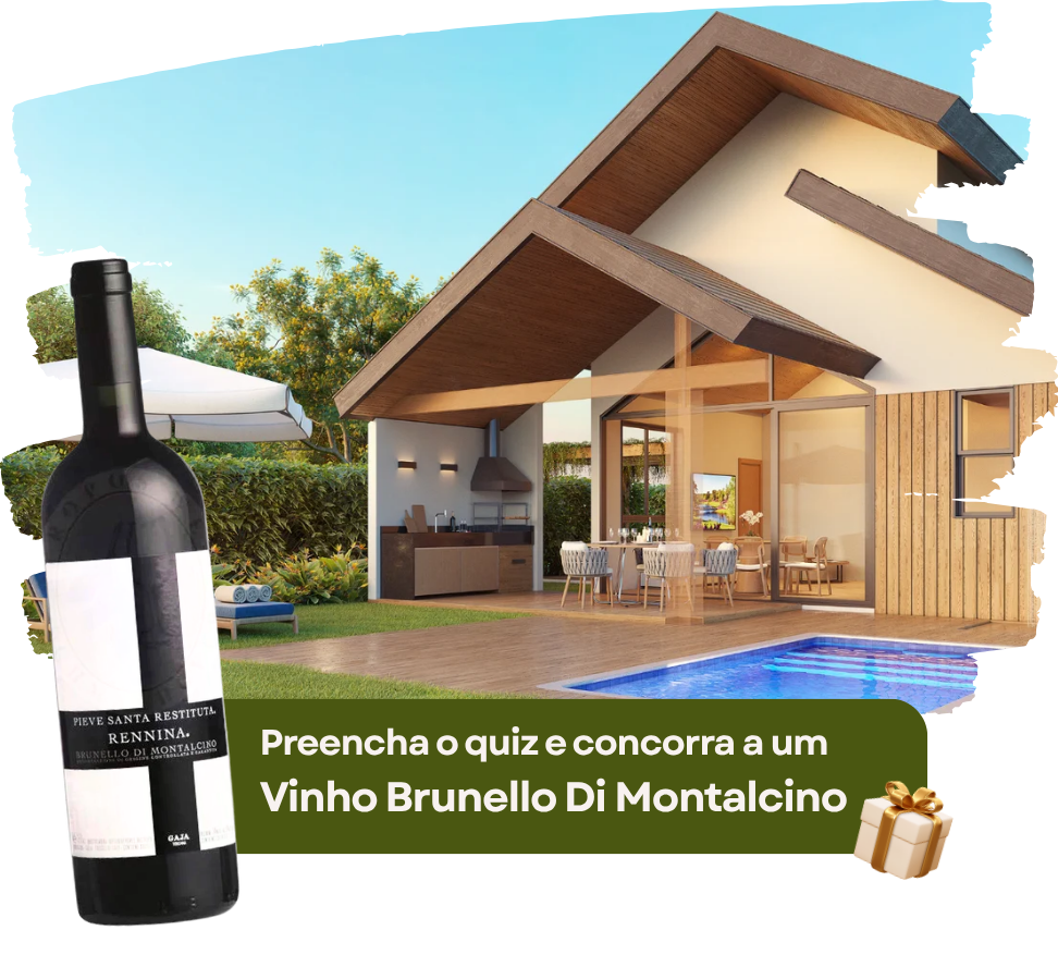 Casa do Viverde Itaipava Résidences com piscina e o vinho Brunello di Montalcino, prêmio da experiência
