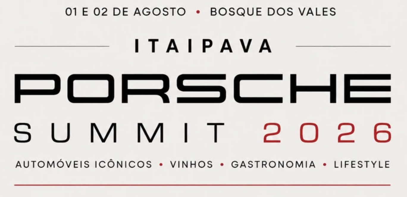 Porsche Summit Itaipava 2026 — 01 e 02 de agosto, Bosque dos Vales. Automóveis icônicos, vinhos, gastronomia e lifestyle.